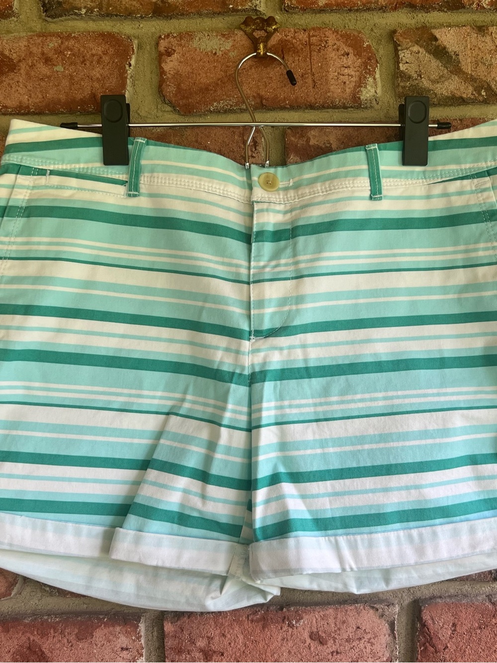 Banana Republic Aqua, Green & White Striped shorts